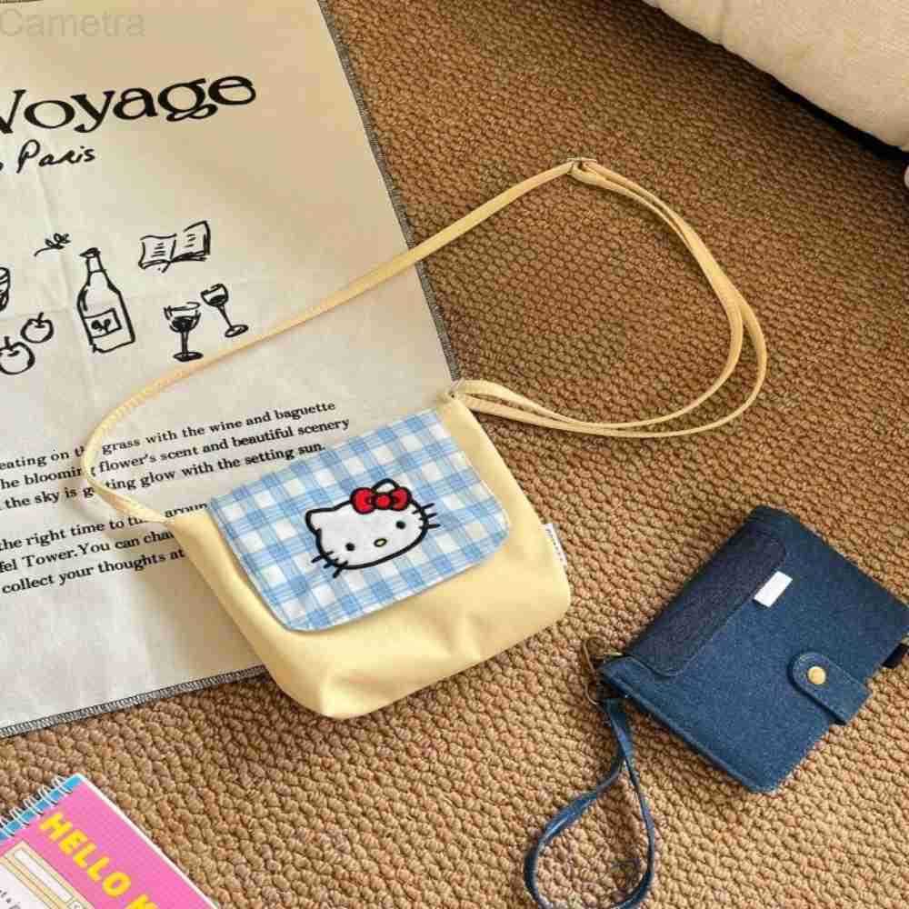 Sanrio Cute New Hello Kitty plaid bag women shoulder crossbody bag small bag Cartoon Cat shoulder handbag Kawaii Shoulder Pouch H251216