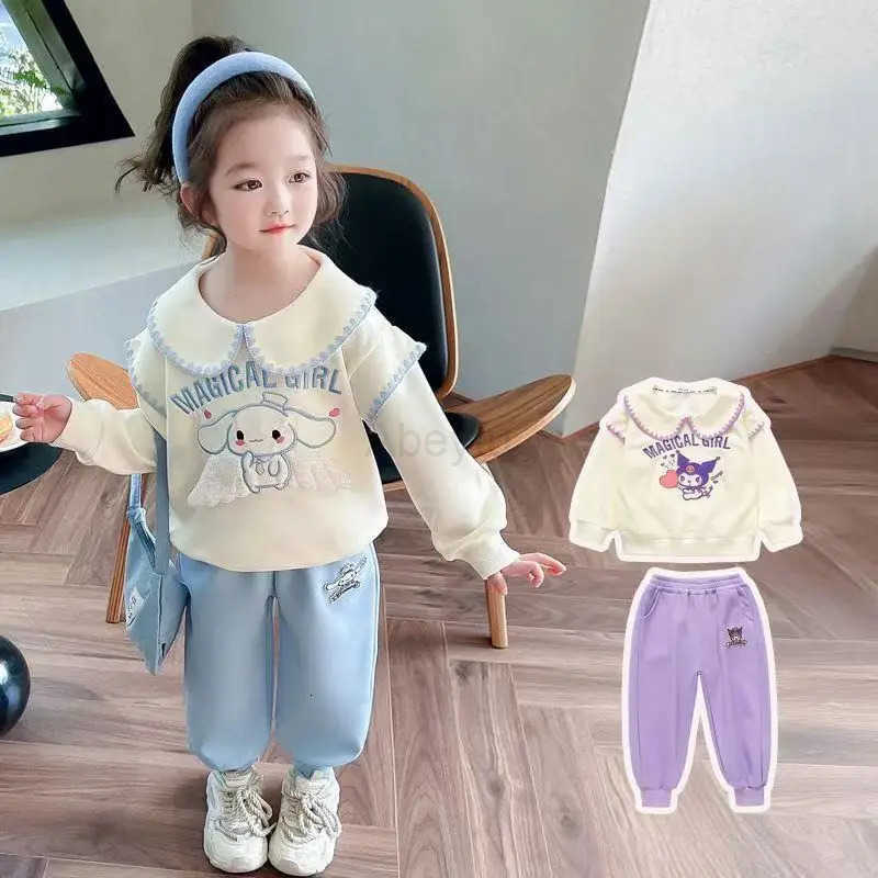 Sanrio Autumn Baby Girl Clothes Set Children Kuromi Cartoon Print Sweatshirt and Pants Two Pieces Suit Kid Long Sleeved Suit H251216