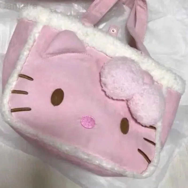 Sanrio Kawaii Hello Kitty Plush Bag Cartoon Soft Stuff Handbag Women Tote Shoulder Bags Fashion Casual Y2k Large Capacity Plushies Bag H251216