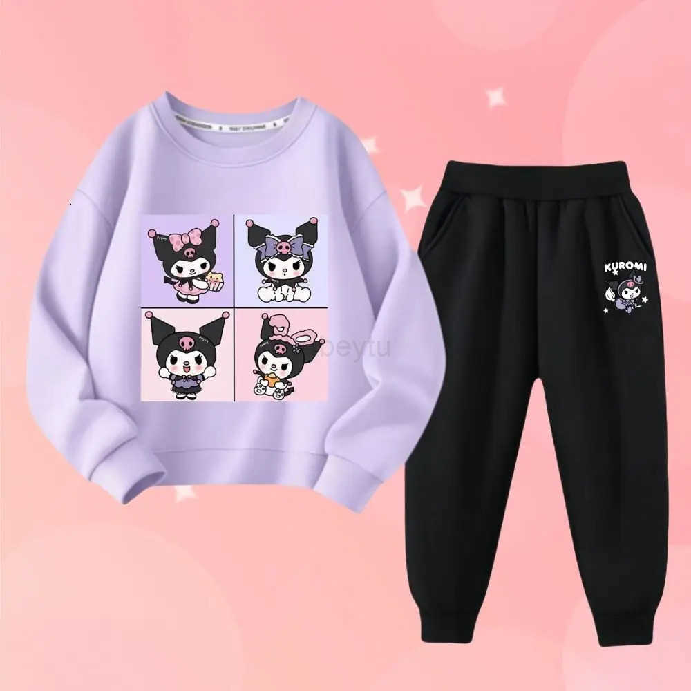 Sanrio 2Pcs Childrens Spring and Autumn Cartoon Anime Kuromi Printed Long Sleeved Shirt and Sports Pants Kids Sports Two-piece Suit H251216