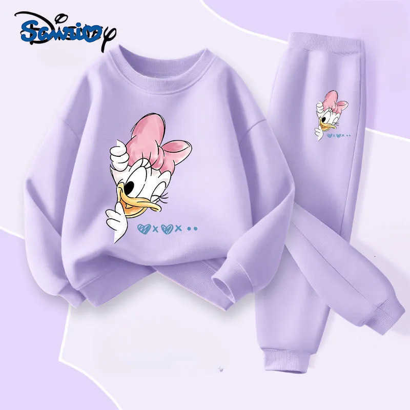 Sanrio DISNEY Spring Autumn Childrens Clothing Sets Minnie Daisy Print Girls Sweatshirt Sweatpant 2pcs Suit Kids Thin Tracksuit H251216
