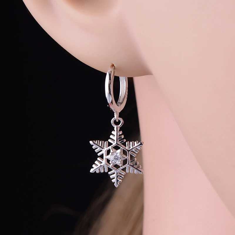 New 925 Sterling Silver Ear Needle Christmas tree/snowflake pendant Hoop Earrings For Women fashion Christmas gifts accessories G251216