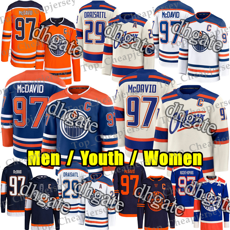 #97 Connors McDavids Edmonton Hockey Jersey Oilers Jersey #29 Leon Draisaitl Zach Hyman Ryan Nugent-Hopkins Matt Savoie Tristan Jarry Ekholm Wayne Gretzky Jerseys