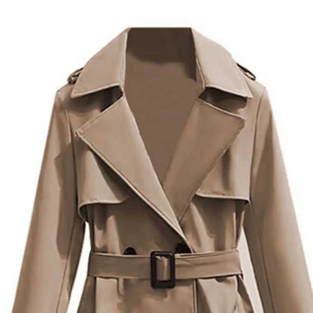 Women Coat Double Breasted Long Trench Jacket Belted Notch Lapel Overcoat Fall Winter Windproof Ladies Casual Classic OuterwearT251216