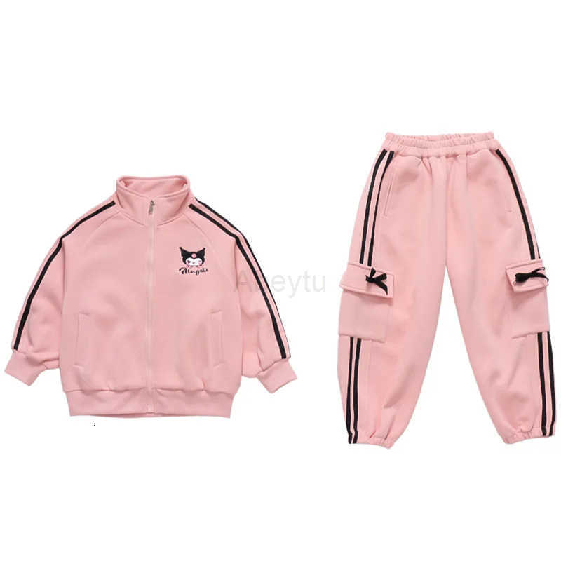 Sanrio Kuromi Clothes Set Girl Spring Autumn Fashion Cartoon Cute Sweet Long Sleeve Tops Pants Childrens Casual Sportswear H251216