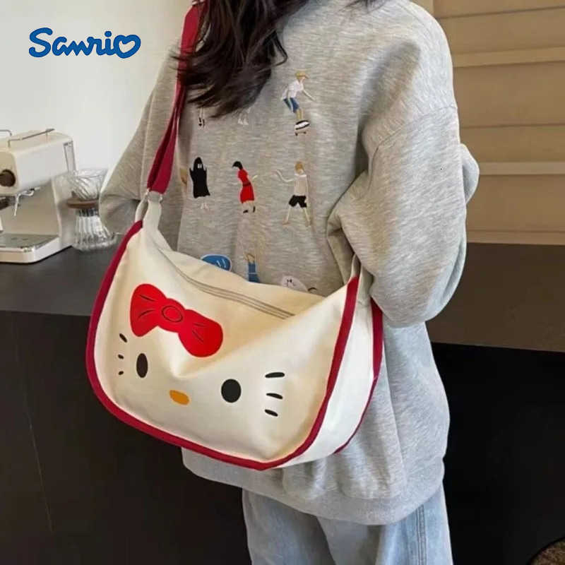 Sanrio Kawaii Japanese cartoon characters Hello kitty canvas bag Creative design Cute versatile one-shoulder crossbody bag Holiday gift H251216