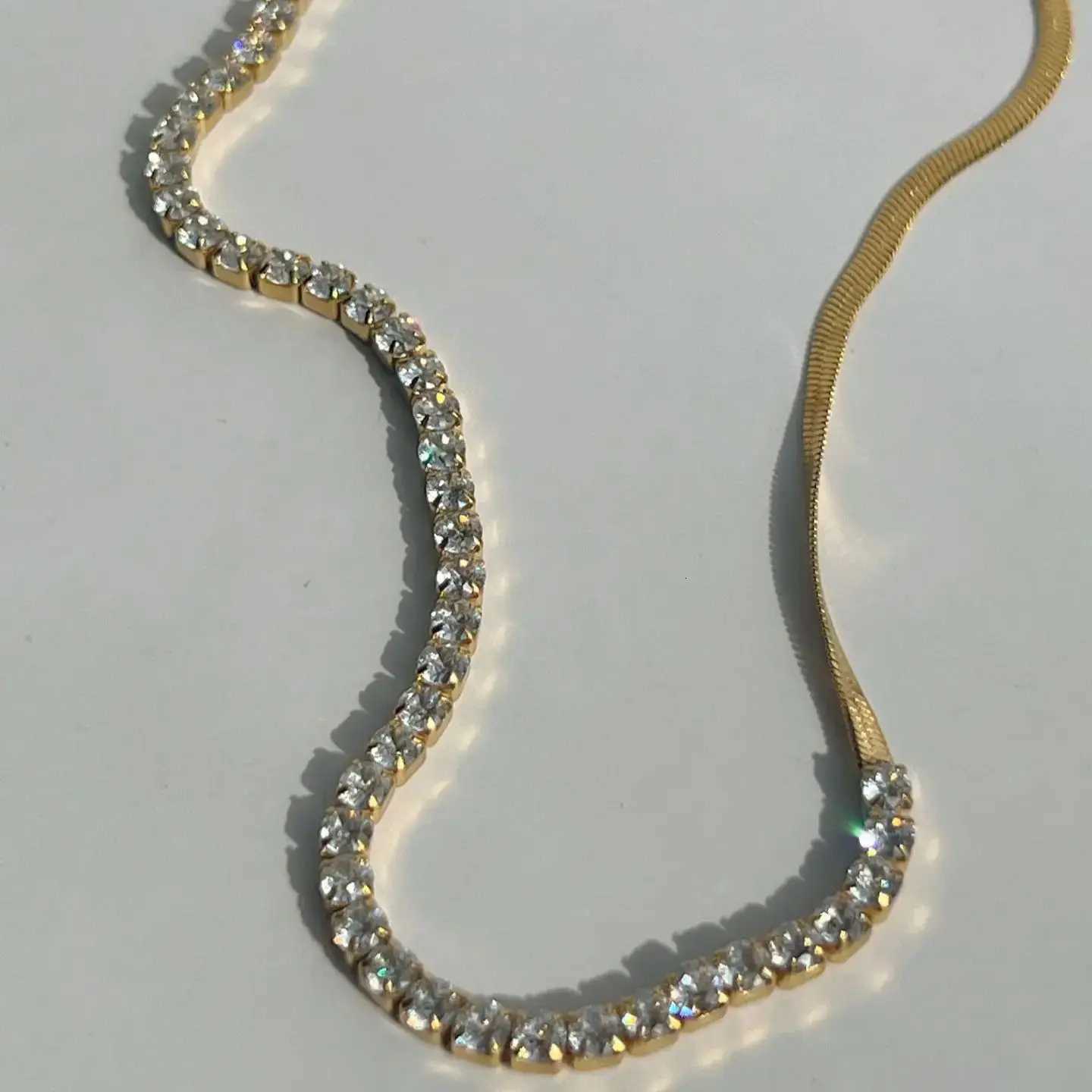 18K Gold Plated Necklace Micro Setting Zircon Necklace Herringbone Chain Necklace for Women M251216