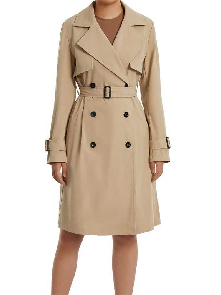 Women Fashion Long Trench Coats Solid Color Double-breasted Belted Windbreaker Fall Jackets OuterwearT251216