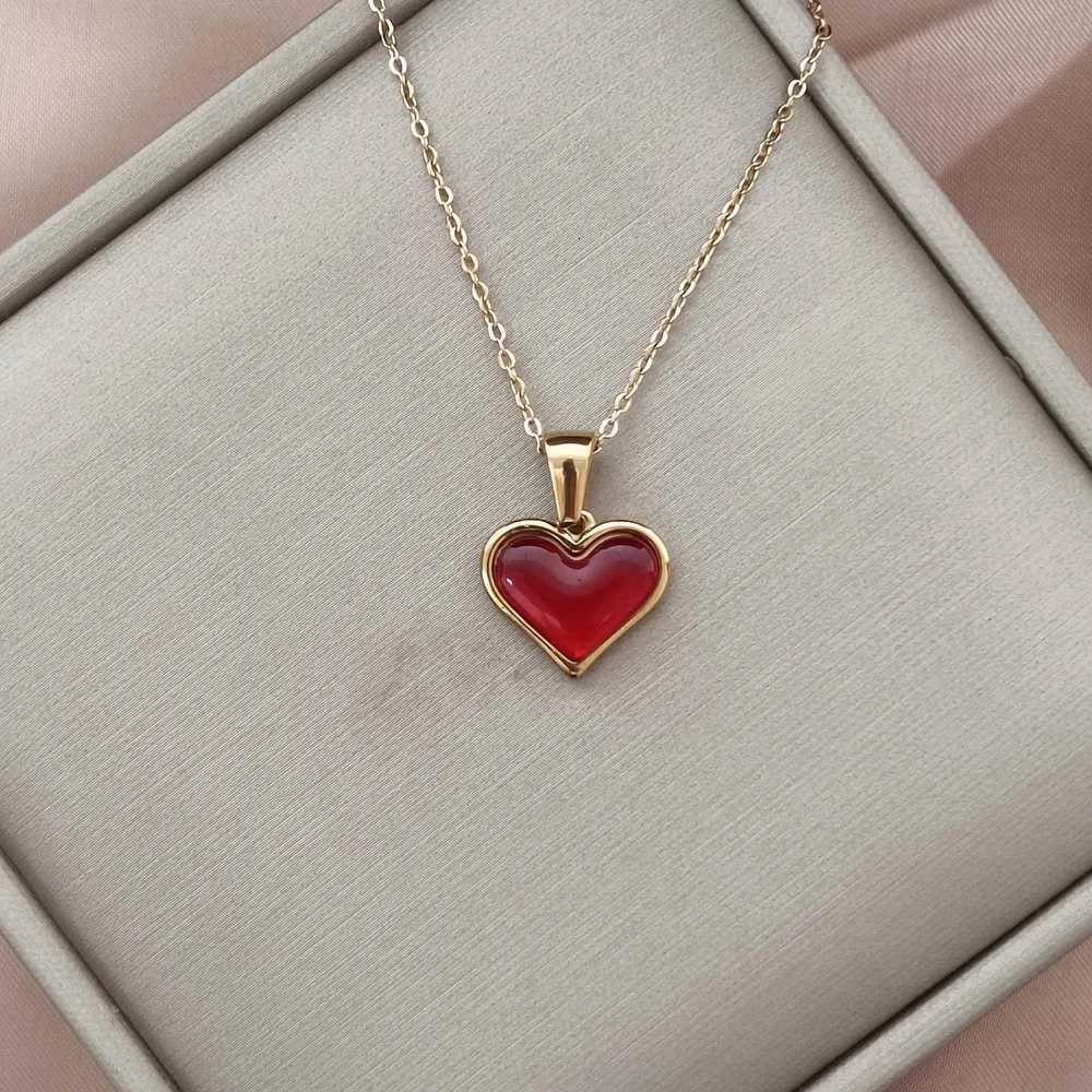 18K Gold Plated Necklace Stainless Steel Heart Enamel Charm Pendant Necklace for Women M251216