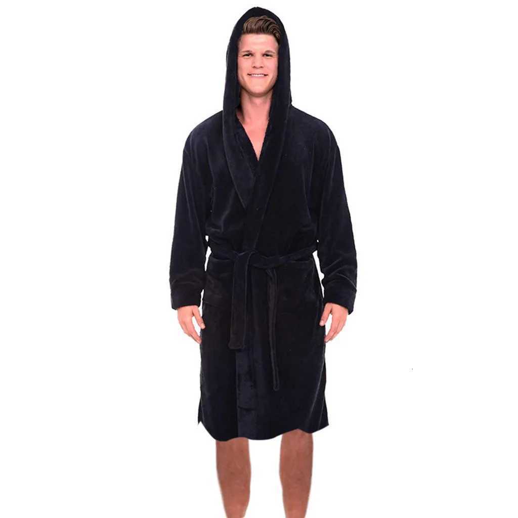 Men Bathrobe Pockets Sleepwear Soft Men Coral Fleece Color Block Long Bath Robe Home Gown Autumn Winter Plush Bathrobe Sleepwear C251216