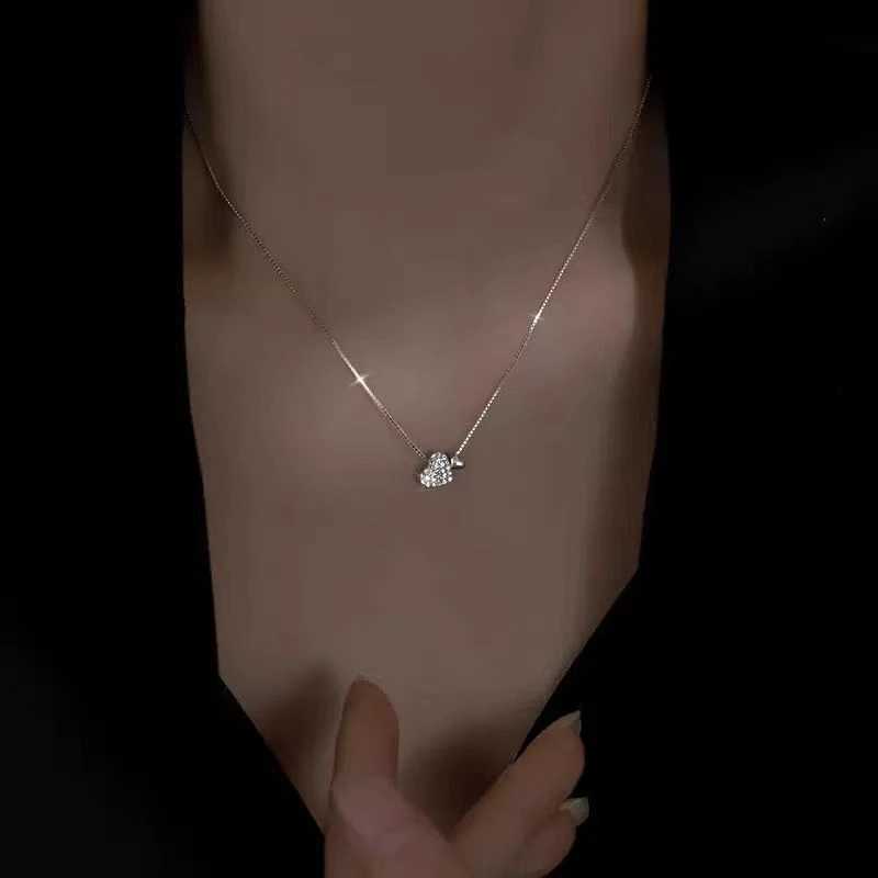 Simple Double Heart Pendant Necklace for Women Couple Copper Choker Steel Chain Wedding Party Friends Jewelry Gift M251216