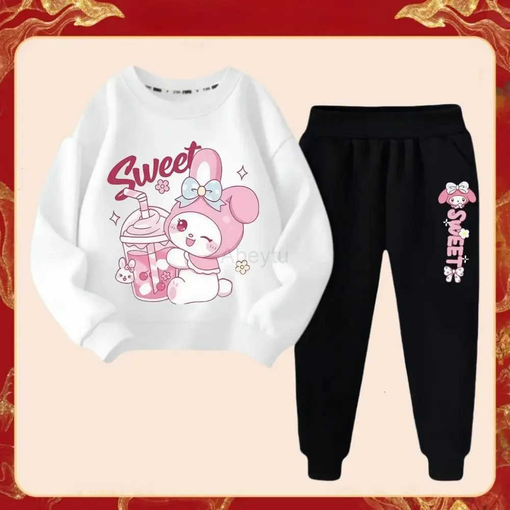 Sanrio Girls Fashion Set Wear Cartoon My Melody Printed Tracksuits Spring Autumn Kids Long Sleeve Sports 2Pcs Sweatshirt H251216
