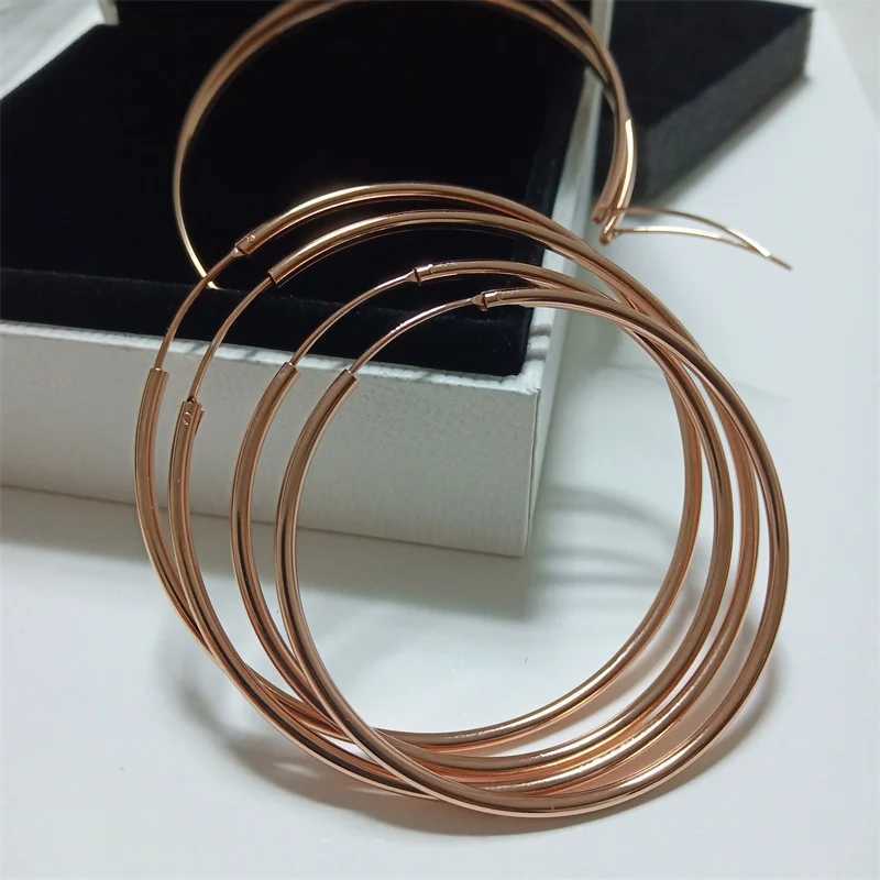 Senlissi -Rose Gold Hoop Earrings For Women 925 Sterling Silver Fashion Earring C K Rings Real gold G251216