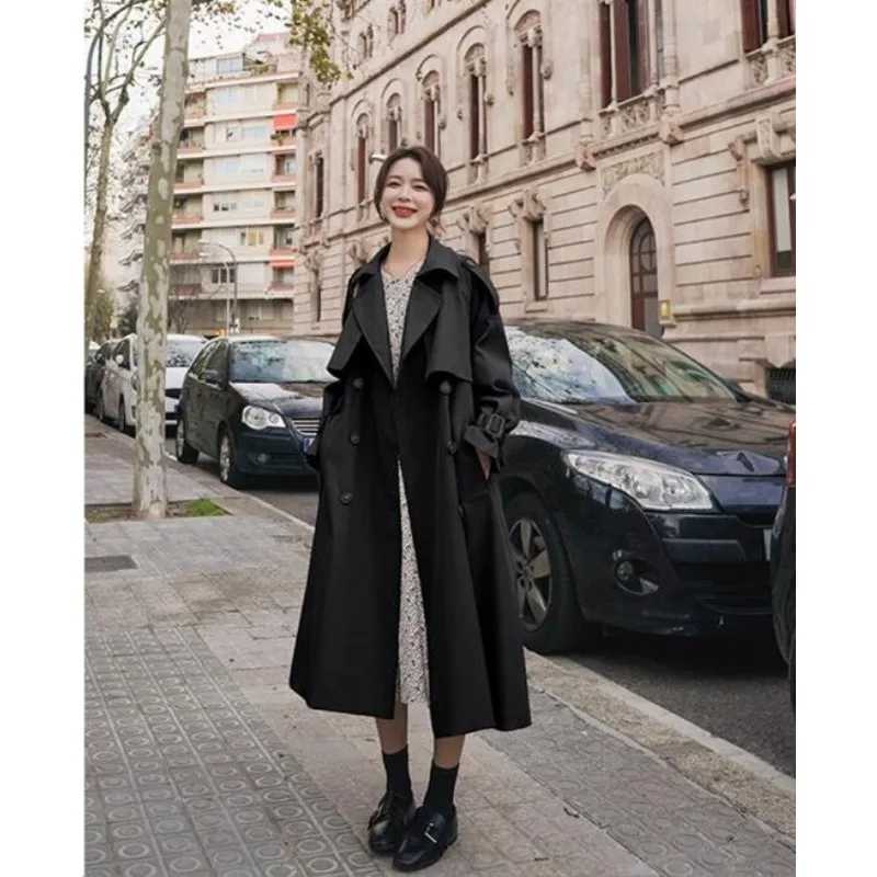 Autumn Clothes Women 2025 Lapels Double Row Buttons Long Windbreaker Women Work Jacket Trench Coat for WomenT251216