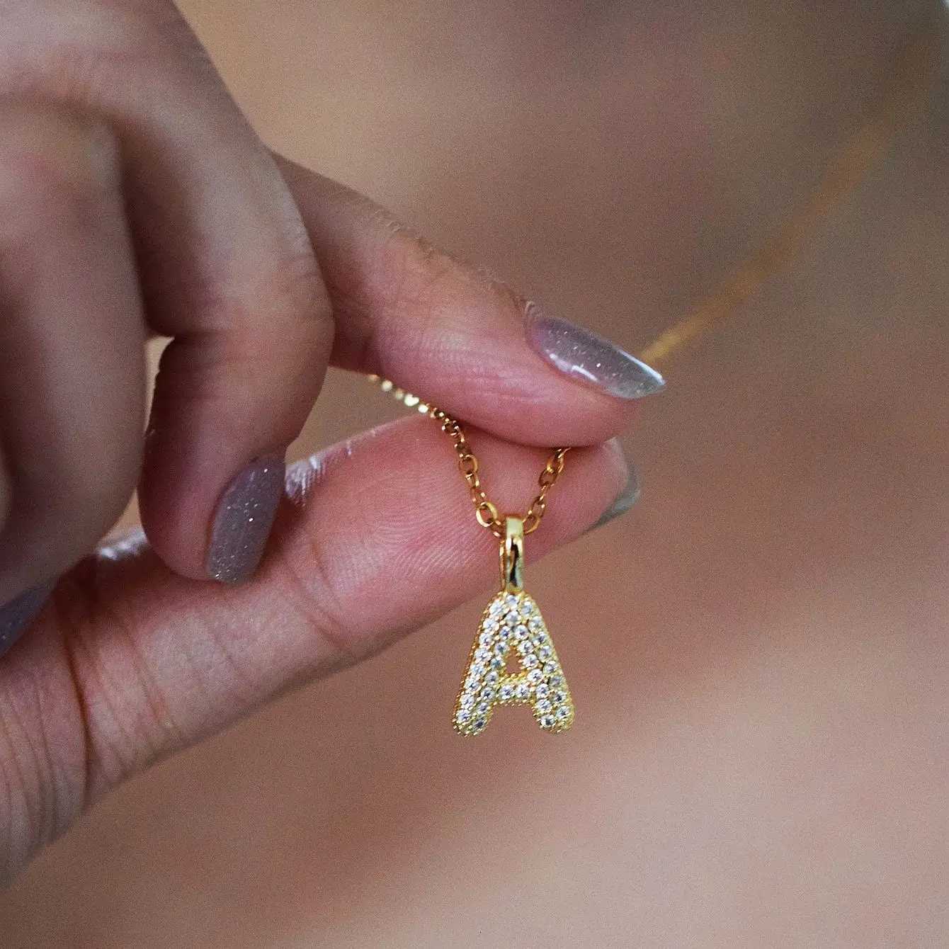 Stainless Steel Gold Plated 26 Letters Name Necklace Zircon Pendant Necklace M251216