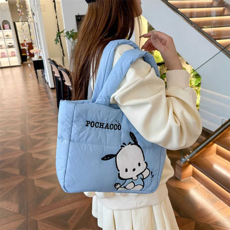 Sanrio Cartoon Down Cloth Tote Bag Cute Portable Shoulder Bag for Girls Commuter Crossbody School Bag H251216