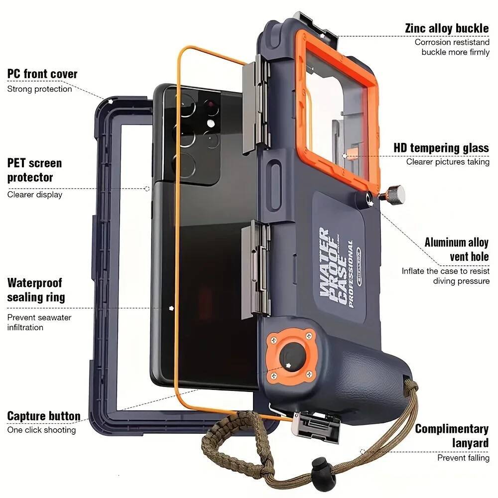 Waterproof Case Holsters 15m Diving 50ft Swimming Premium Protective Housing & Lanyard For iPhone Samsung 6.8" Phone