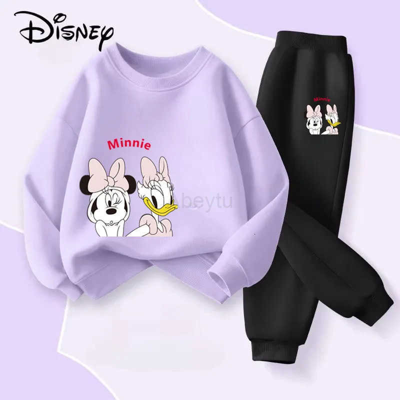 Sanrio DISNEY Spring Autumn Childrens Clothing Sets Minnie Daisy Print Girls Sweatshirt Sweatpant 2pcs Suit Kids Thin Tracksuit H251216
