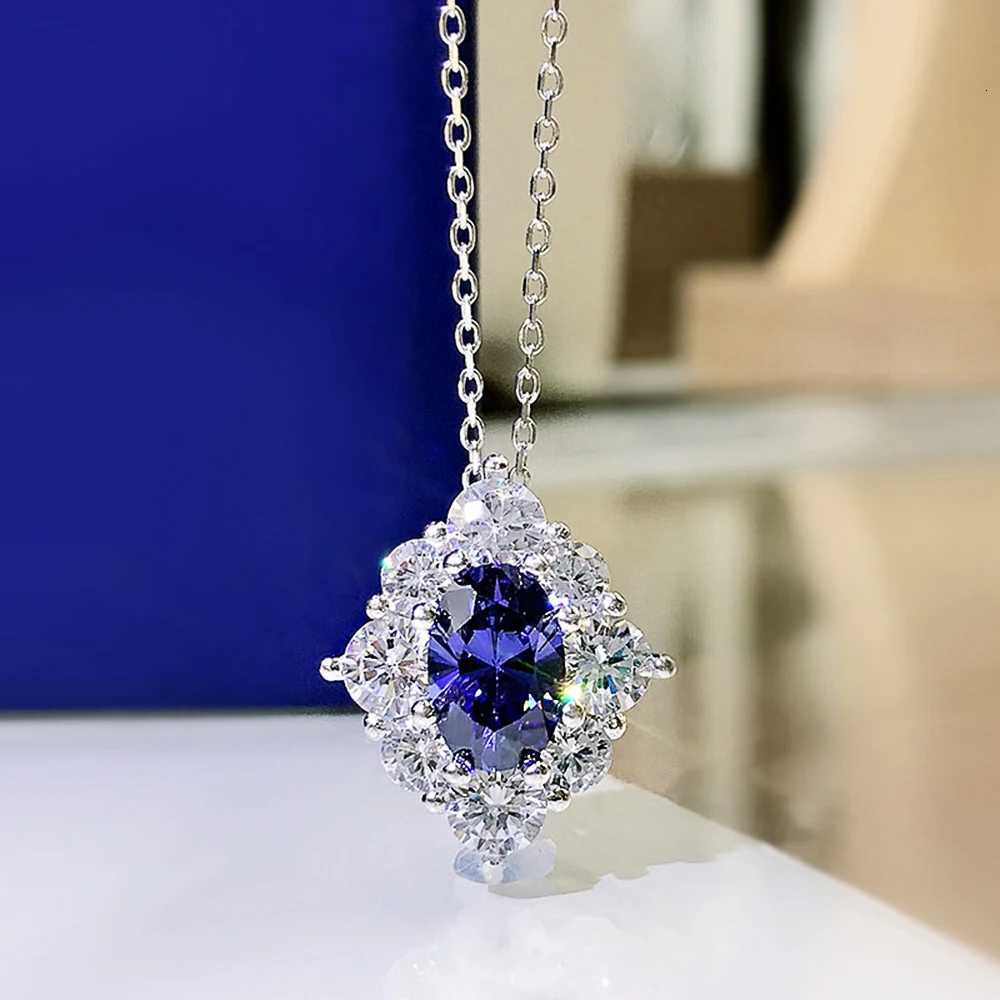 Huitan Gorgeous Oval Blue Cubic Zirconia Pendant Necklace Women for Wedding Luxury Brilliant Female Necklace Statement Jewelry M251216