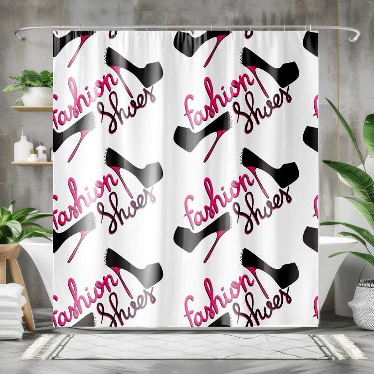 YL-37978 Simple 3D Digital Printing Four-Piece Waterproof and Mildew-Proof Shower Curtain Set for Bathroom Dry and Wet Separation