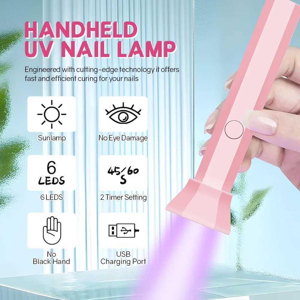 Portable Handheld UV LED Flashlight Nail Lamp 6LEDS Beads Quick Dry USB Nail Dryer 18W Machine Nail Gel Dry USB Salon ToolT251216