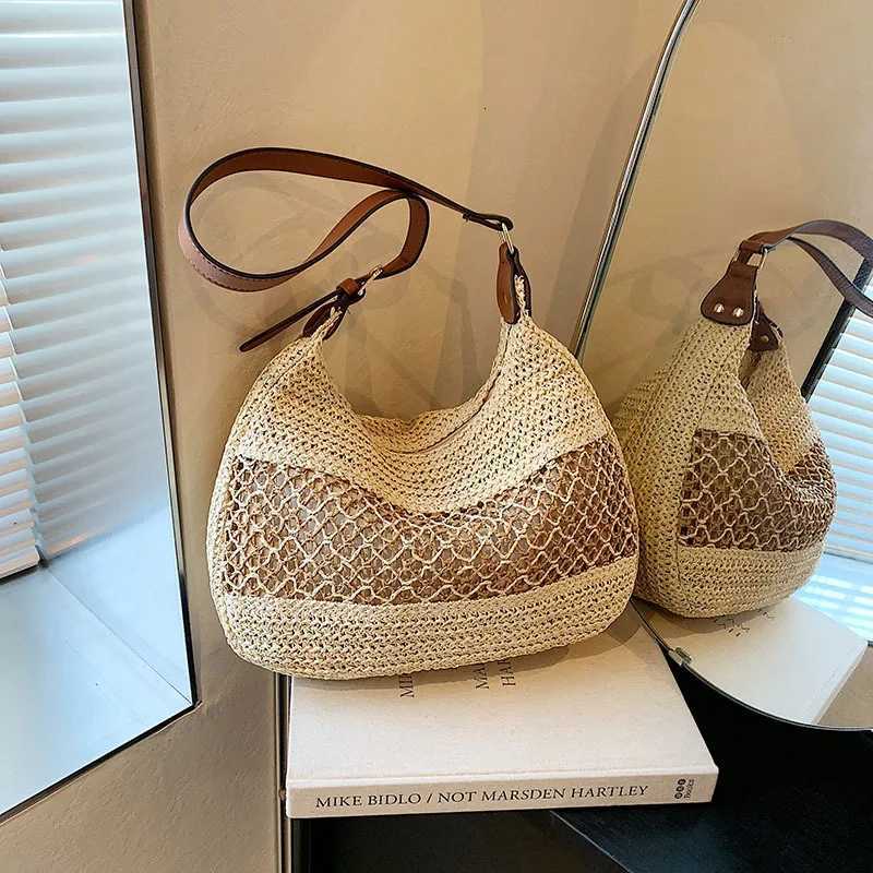 Summer Straw Weaving Shoulder Bag Large Capacity Crochet Beach Handbag Women Handmade Woven Hollow Out Casual Knitting Bag M251216