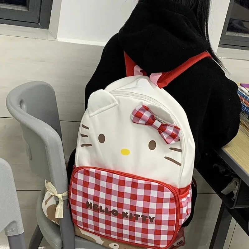 Sanrio Hello Kitty Cute Cartoon Plaid Backpack Y2k Women Fashion Large Capacity Kawaii Schoolbag Casual Shoulder Bags My Melody H251216
