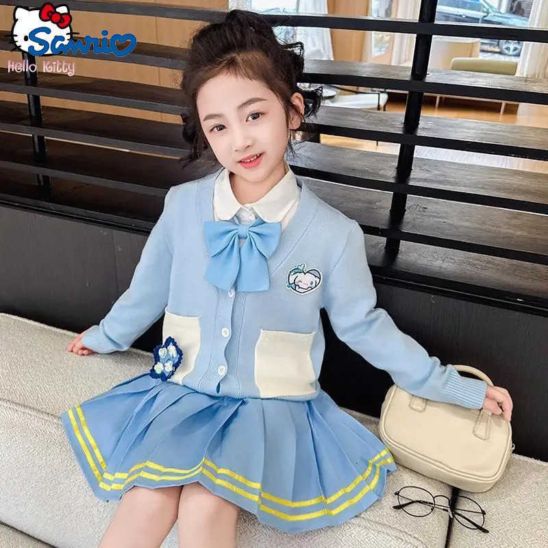Sanrio Anime Girls New Jk Skirt Suit Cinnamoroll Fashion Cosplay Kawaii Comfortable Cartoon Knitted Cardigan Cotton Soft Shirt H251216