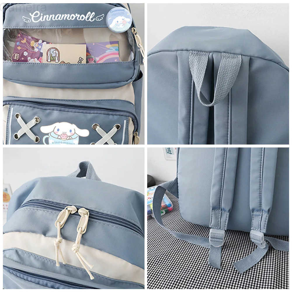 Sanrio Kawaii Cinnamoroll Anime Schoolbag With Badge Card Holder Cartoon Bagpack Large Capacity School Bag Back-to-School Gifts H251216