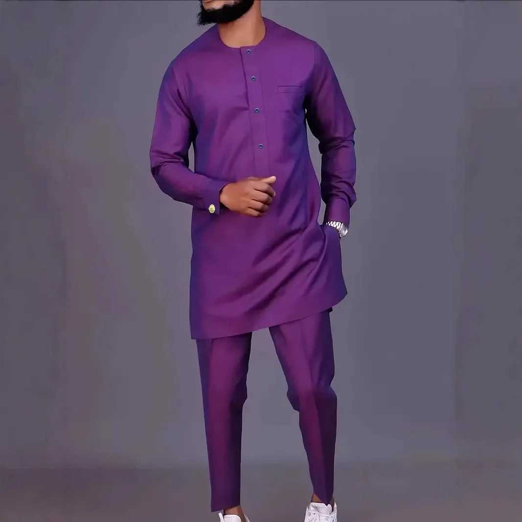 African Clothes for Men 2025 Spring African Men Long Sleeve O-neck Top Long Pant Matching Sets Outfits Dashiki African Clothing W251216