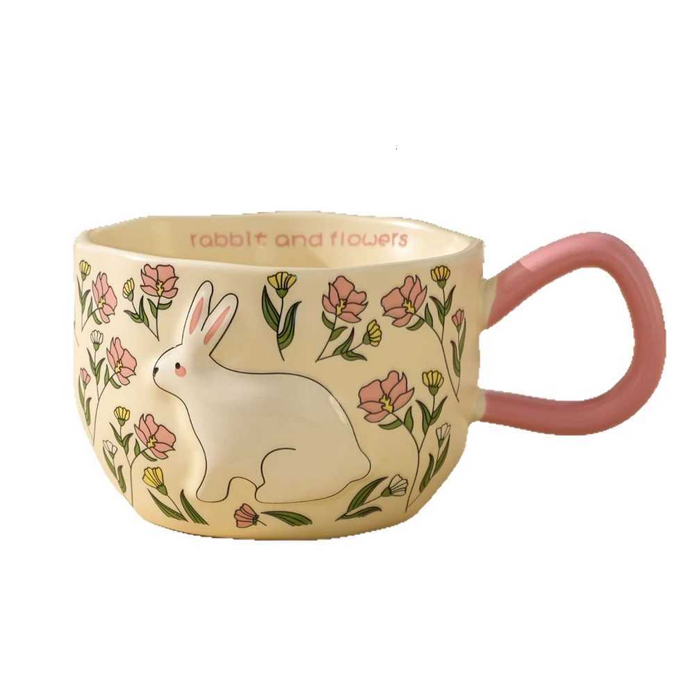 Rabbit Ceramic g Floral Pattern Milk Cup Colorf Drinkware Cute Design Embossed Design Teacup For He Tableware H251215