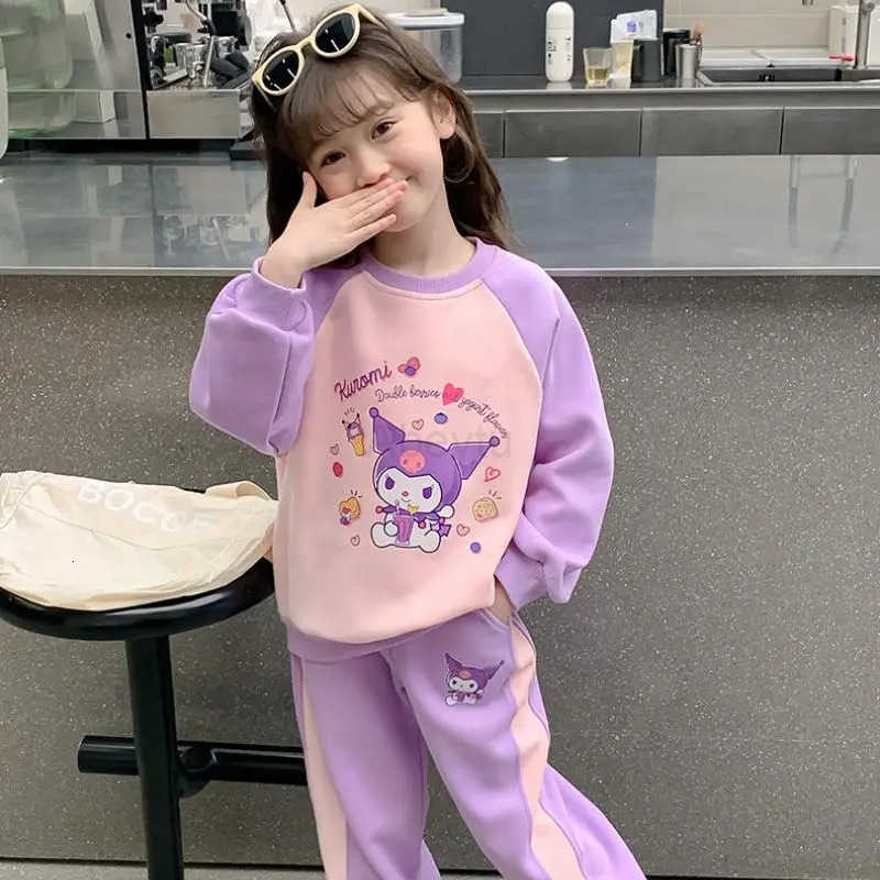 Sanrio Anime Cartoon Kawaii Girls Color Combination Suit Kuromi Spring and Autumn New Sweatshirt Trousers Sportswear Soft Sweet H251216