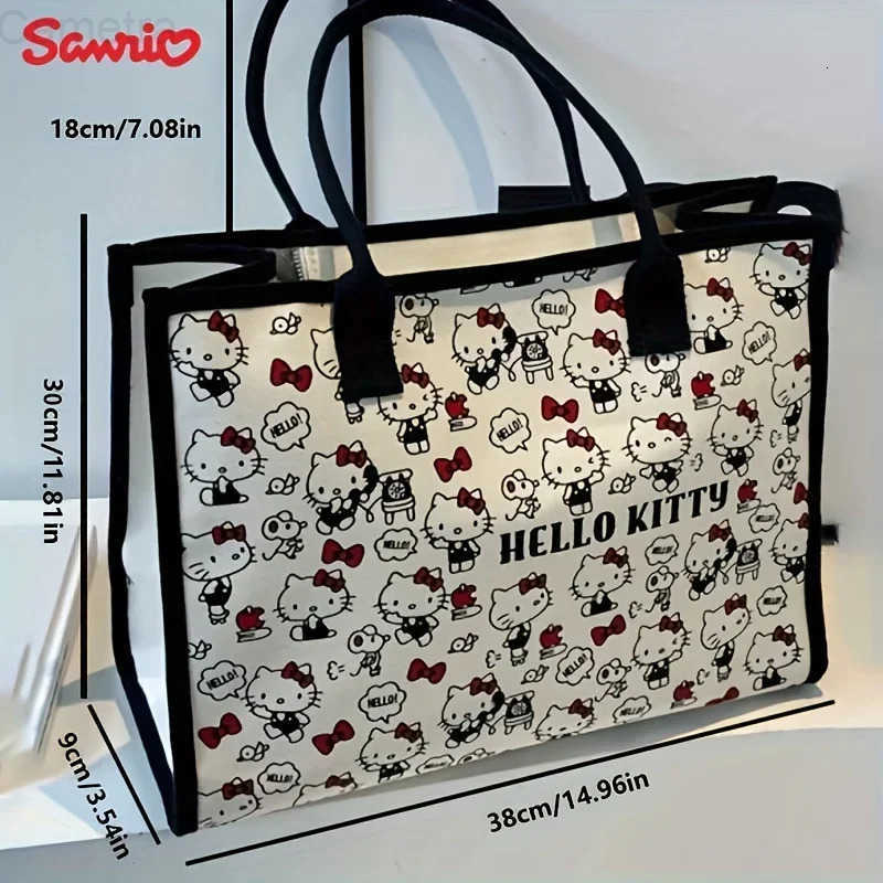 Sanrio Hello Kitty Canvas Bag Tote Bag Shoulder Storage Makeup Pouch Anime Handbag Travel Shopping Bag Kid Schoolbag Girl Gift H251216