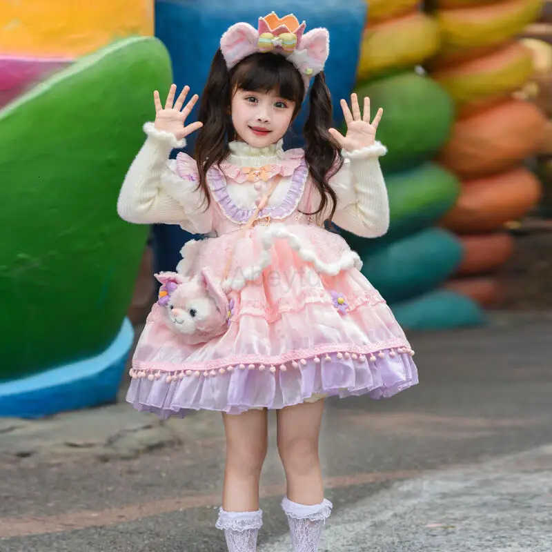 Sanrio Lovely Anime Cartoon Festive Lolita Dress for Girl Children Kawaii Lace Tulle Ruffle Fashion Princess Dresses Party Holiday Gift H251216