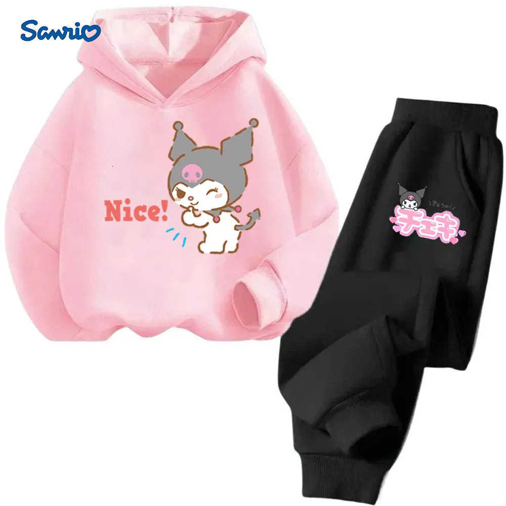 Sanrio Kuromi Kawaii Children Hooded SweatshirtPants Two-piece Set Boy Girl Autumn Winter Daily Outdoor Casual Warm Sportswear H251216