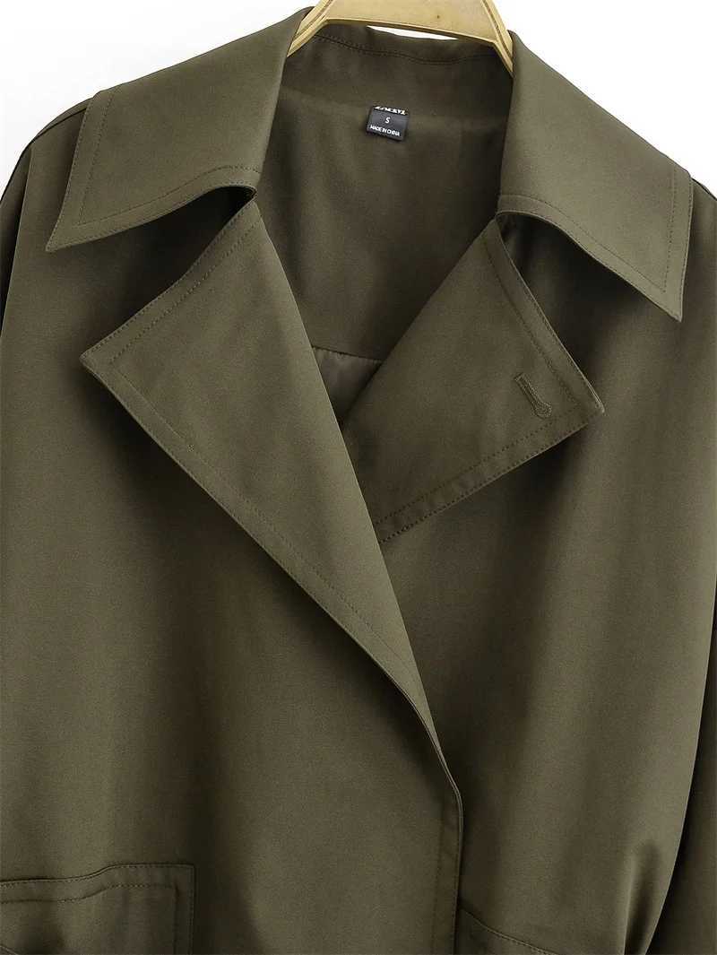 Womens Trench Coat 2025 Autumn New Style Army Green Long Sleeve Ruffled Decorative Belted Trench Coat British Style FashionableT251216