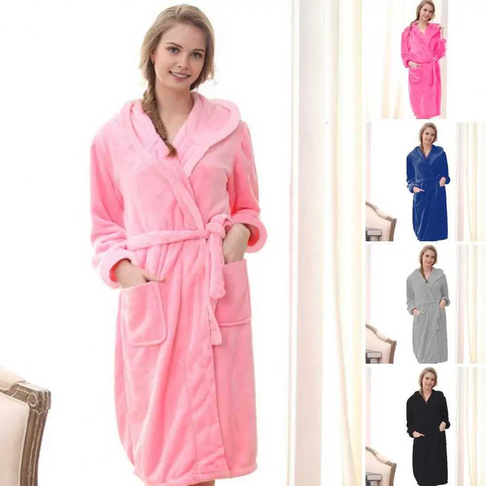 Relaxing Hooded Robe Luxurious Womens Plush Hooded Bathrobe With Waistband Pockets Soft Fluffy Long For Lounging For Relaxation C251216