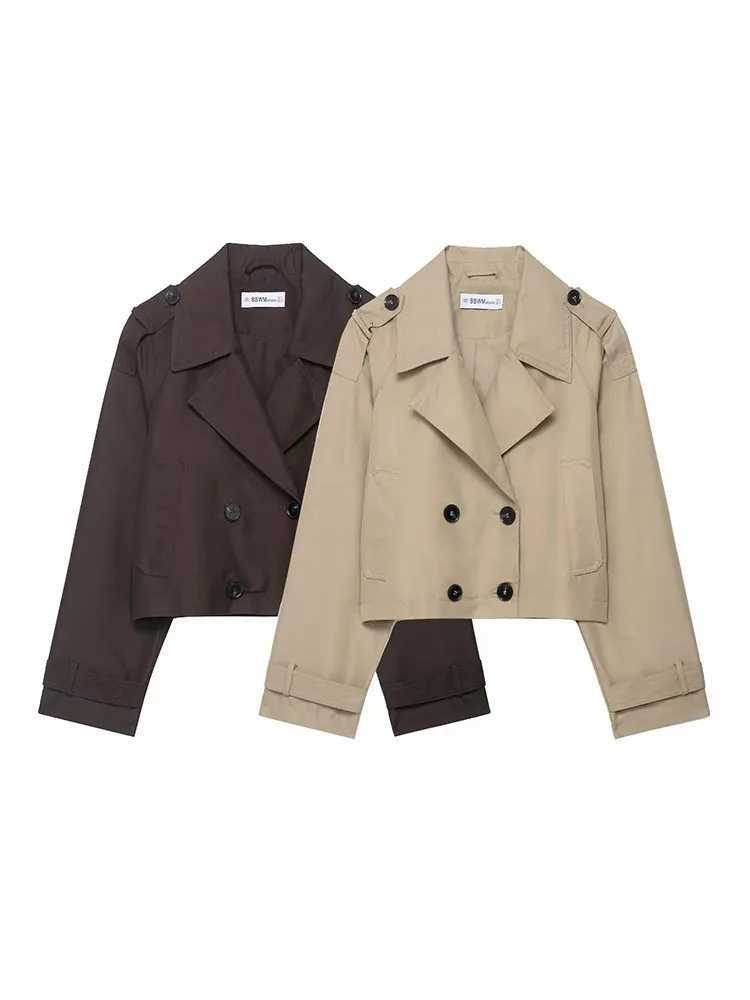 Fashion Lapel Short Trench Coats Women Double Breasted Pockets Jackets Female Autumn Winter New Office Lady Solid Outwear T251216