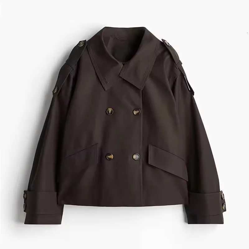 Vintage Double Breasted Trench Coat Women Commute Loose Long Sleeve Jacket 2025 Spring Elegant Stand Collar Outwear StreetT251216