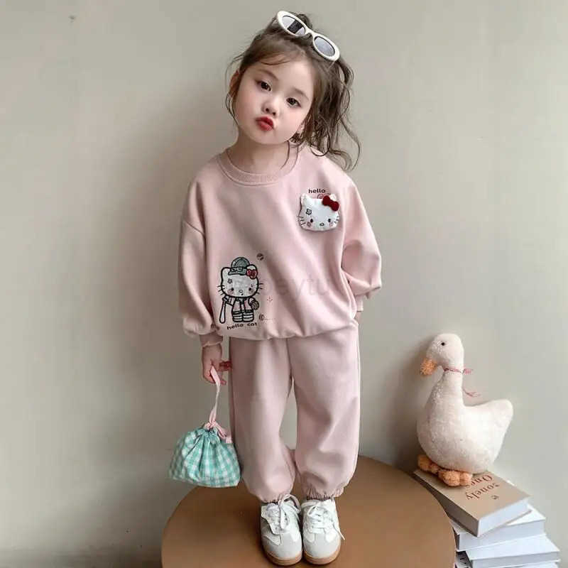 Sanrio Hello Kitty Loungewear Set Girls Kawaii Y2K Anime Childrens Clothing Baby Winter Autumn Childrens Clothing Sweatsuit H251216