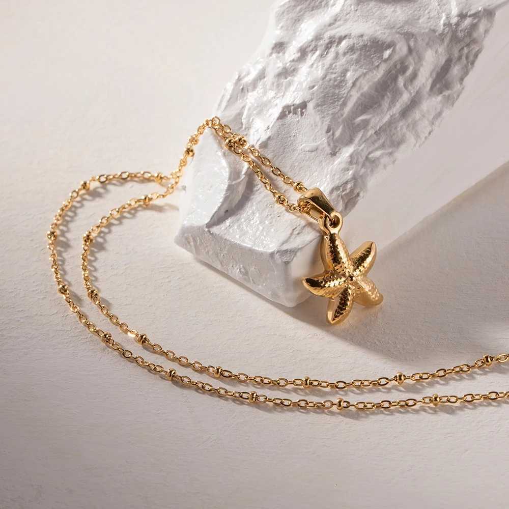 18k Gold Plated Tarnishproof Stainless Steel Seaside Holiday Niche Starfish Pendant Necklace Women Jewelry Light Luxury Chain M251216