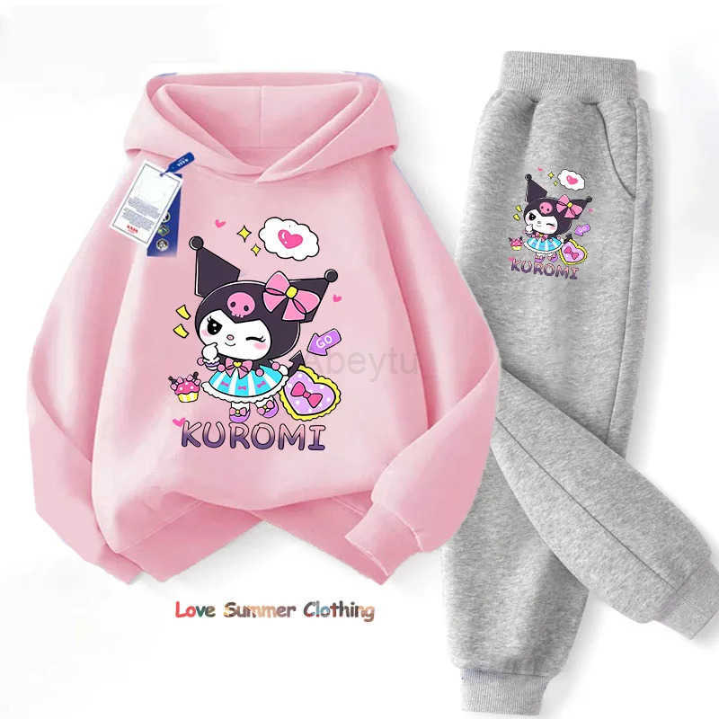 Sanrio Spring Autumn kuromi Children Clothing Sets Cartoon Kuromi Print Girls Sweatshirt 2pcs Suit Thin Kids Tracksuit H251216