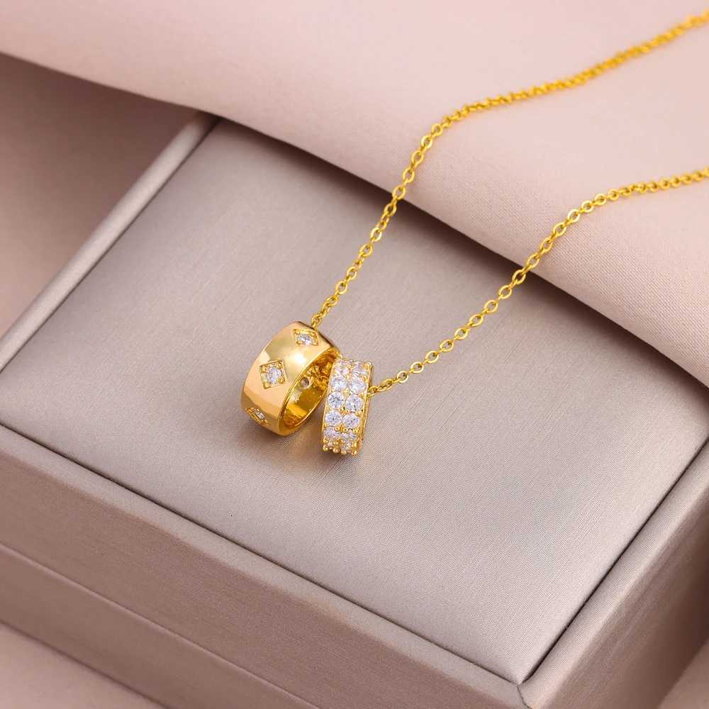 Top Luxury 18K Gold Plated Zircon Crystal Lucky Double Loop Necklaces For Women Female Stainless Steel Clavicle Chain Jewelry M251216