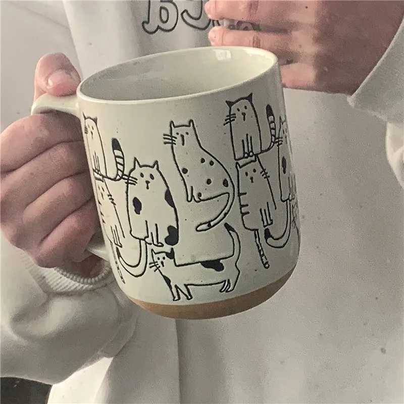 Super Cute Hand-painted Ceramic Tea Cup Cartoon Cat Large Capacity Coffee g Cups He Off Kitchen Bar Creative Gift H251215