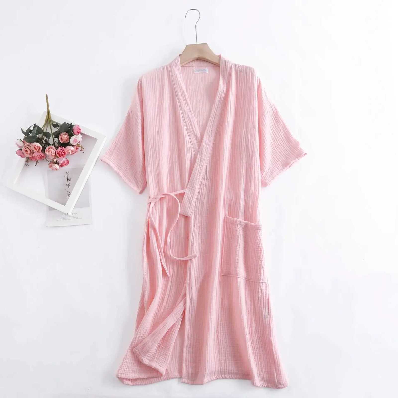 Summer 100 Cotton Gauze Crepe Short Sleeve Robes for Women and Men Solid Bathrobe Loose Soft Japanese-style Kimono Robe 2021 C251216