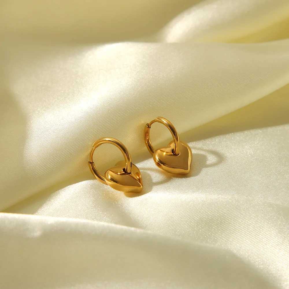 Trend Golden Heart Earrings for Women Waterproof Stainless Steel All-match Temperament for Daily Wear G251216