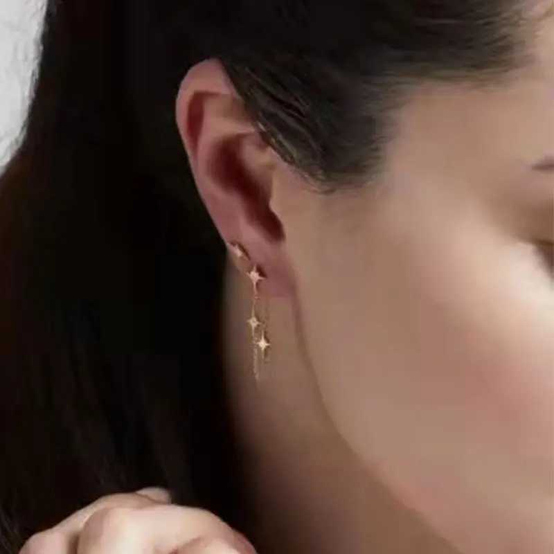 925 Sterling Silver Needle Eight-pointed star/star White Zircon Chain Earrings For Women Tassel Earrings Fashion Party Jewelry G251216