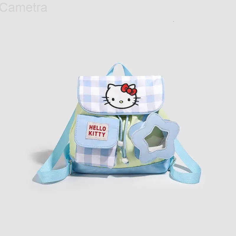 Sanrio Hello Kitty Girl Checkered Backpack Student Handbag Travel Versatile Kawaii Anime Cartoon Fashion New Style Casual Bag H251216