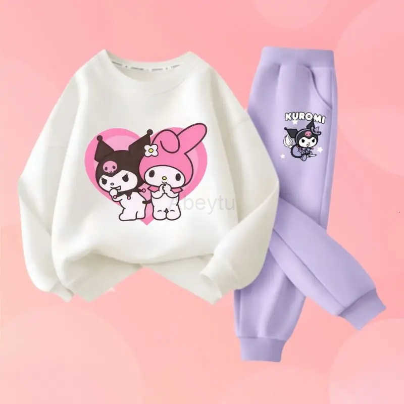 Sanrio 2Pcs Spring New Kids Cute Cartoon Kuromi Melody Clothing Sets Childrens Hoodies and Long Pants Two Piece Suit Casual Sweatsuit H251216