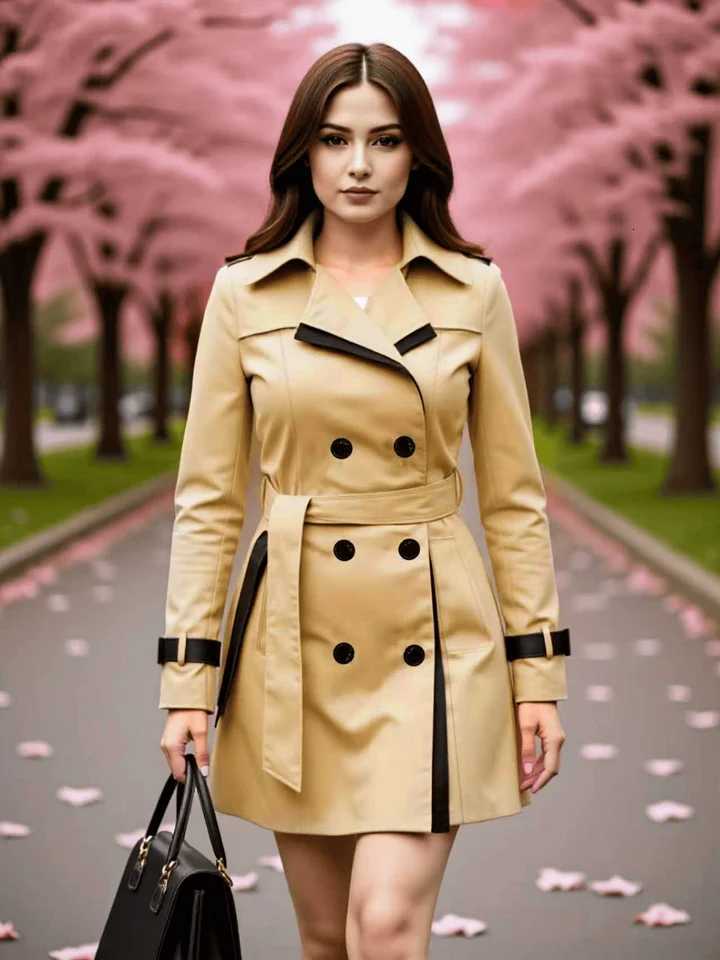 Spring Autumn Trench Coat European American Womens Jacket Street Elegant Quality Double-Breasted Womens Wear Thin CoatT251216